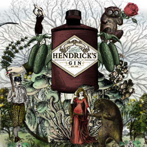 Illustration of bottle of Hendrick's Gin, a small-batch Scottish gin made with botanical extracts